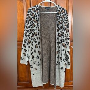 Leopard Print Open Front Cardigan Sweater